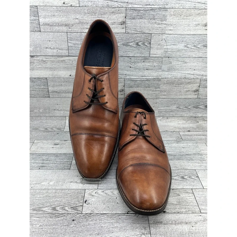 Cole Haan Men Grand.OS Cap Toe Derby Leather Shoes British Tan C11632 Size 12M